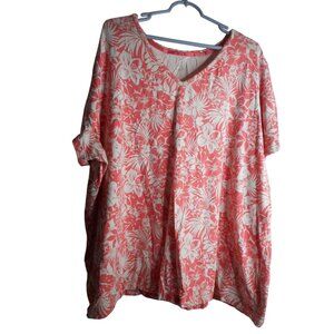 Size 3x Orange White Tropical Print knit shirt short sleeve Basic Editions